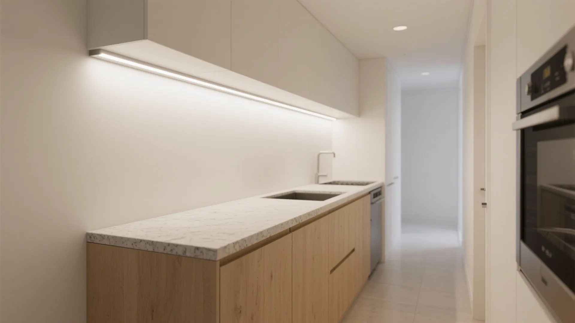 3) Linear wall washers to evenly light narrow kitchens