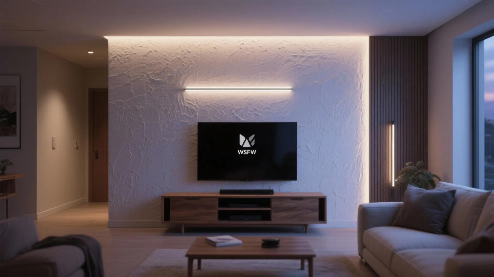 Linear wall washers to stretch walls visually