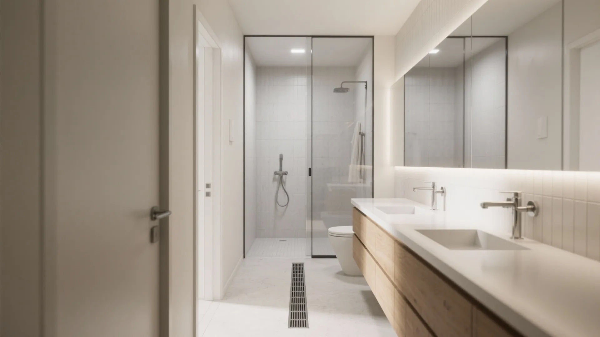 1) Linear wet zone at one end: keep circulation clean