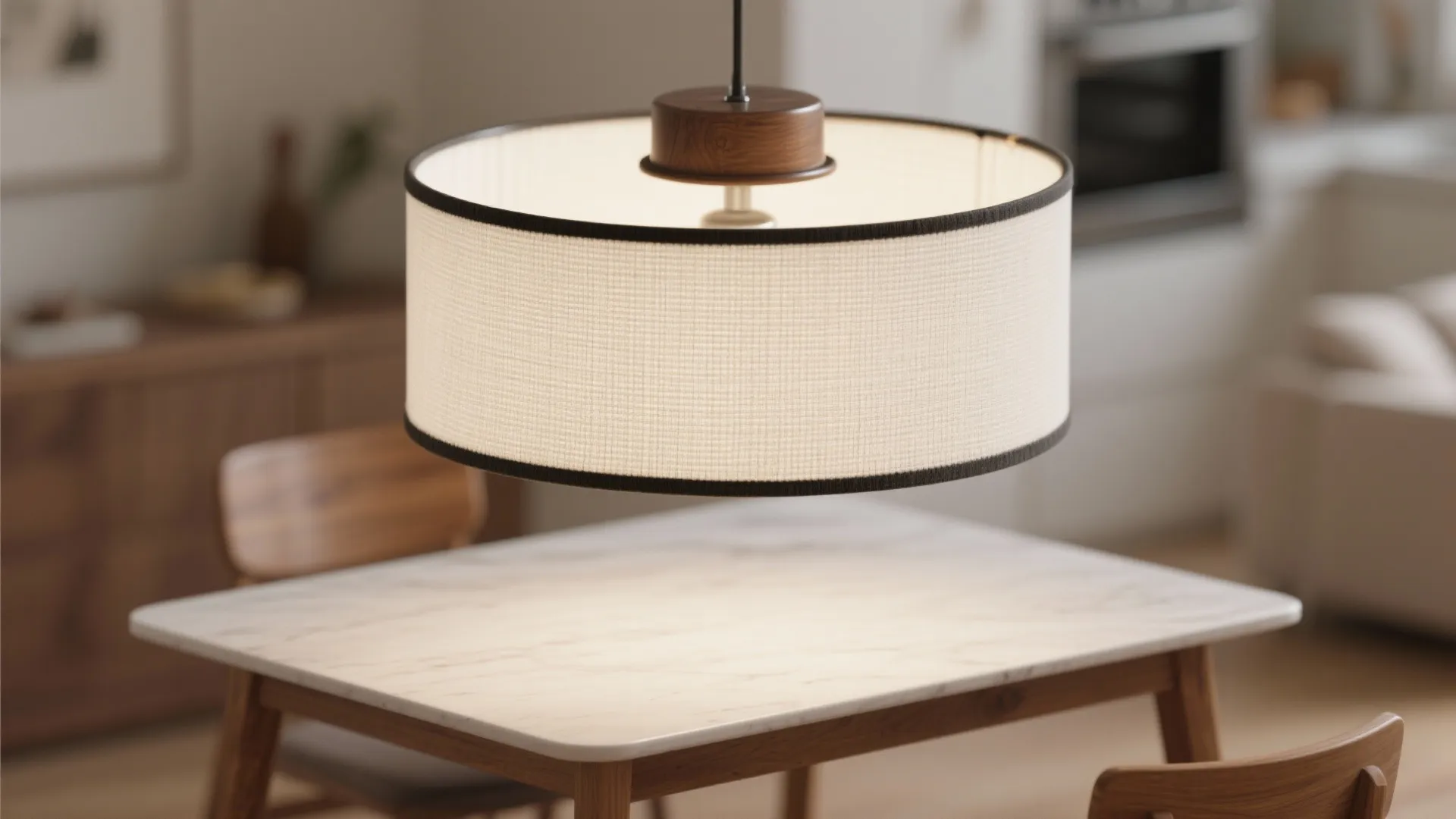 1) Minimal drum pendants for calm, even light