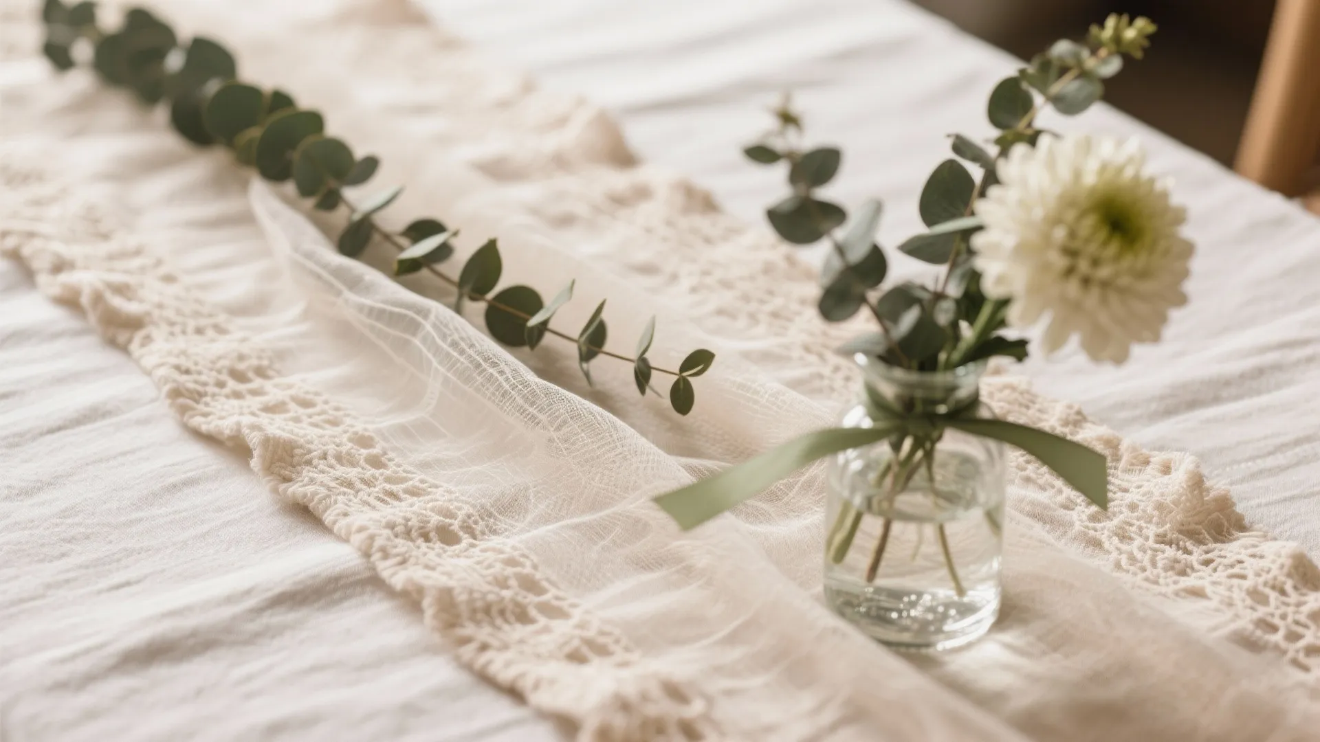 Table styling with layered linens and low florals