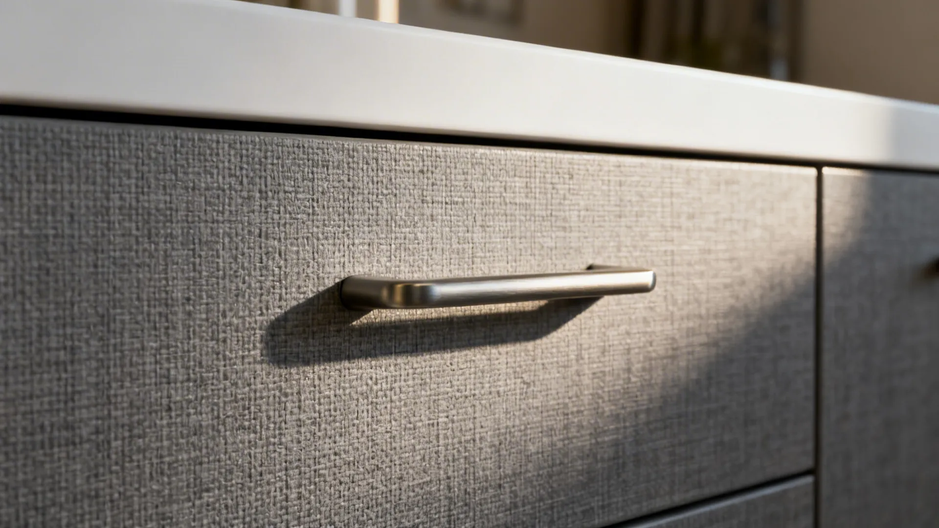 Idea 2: Matte White Uppers, Textured Grey Lowers + Sleek Handles