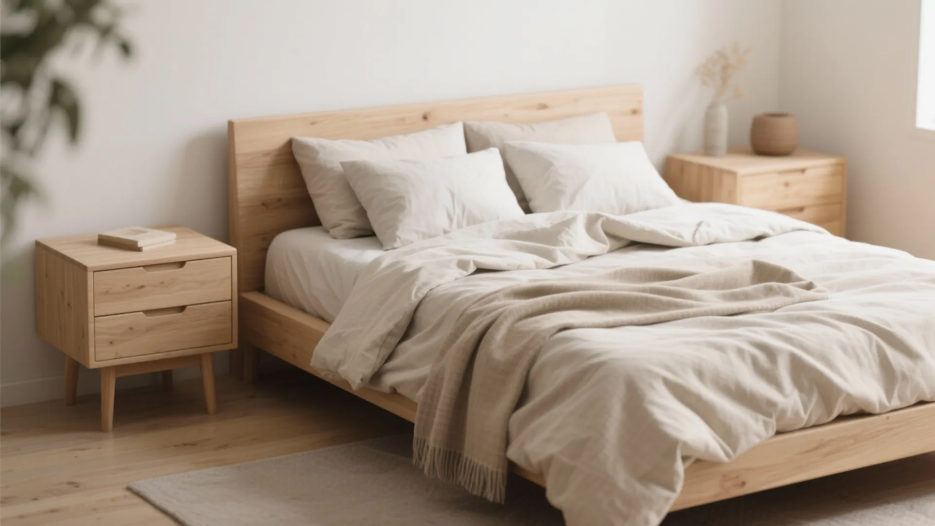 3. Layered Linen and Light Wood