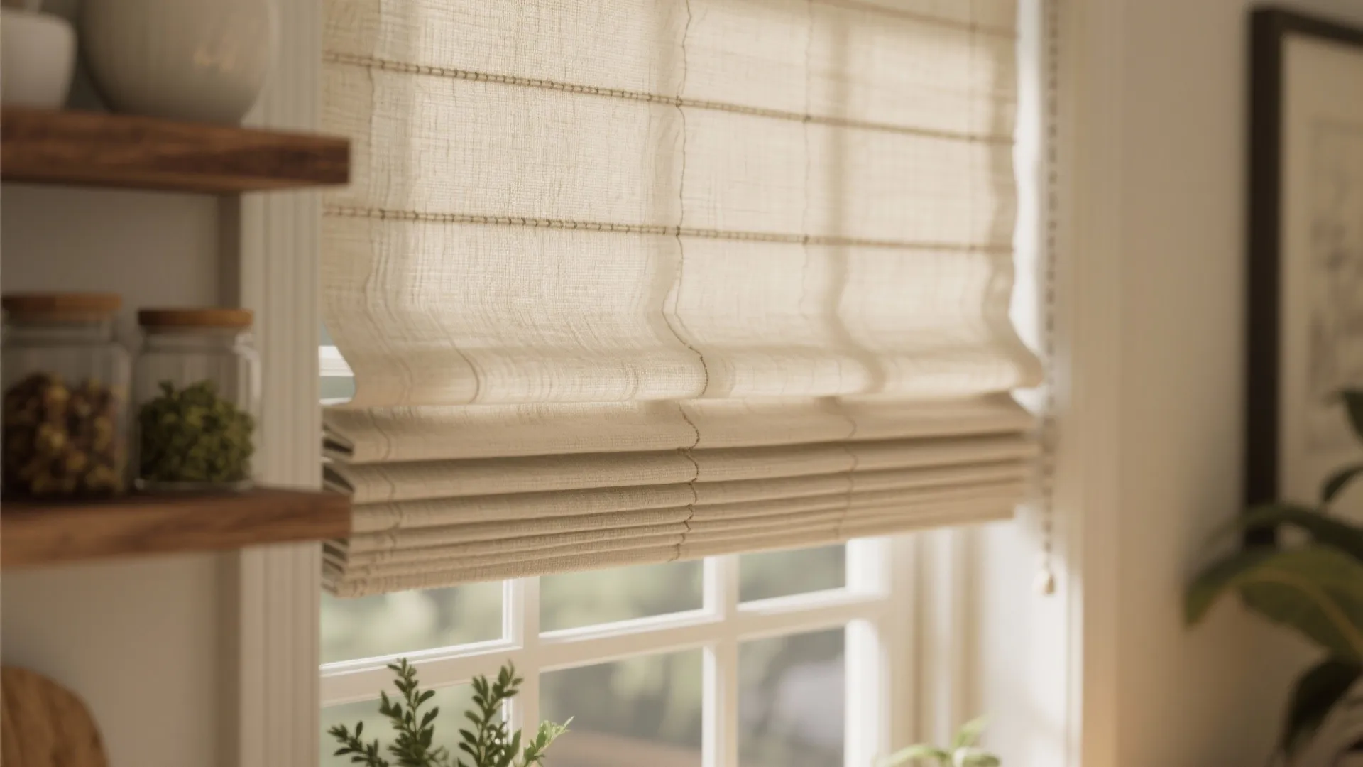 2. Linen Roman Shades: Soft texture, modern warmth