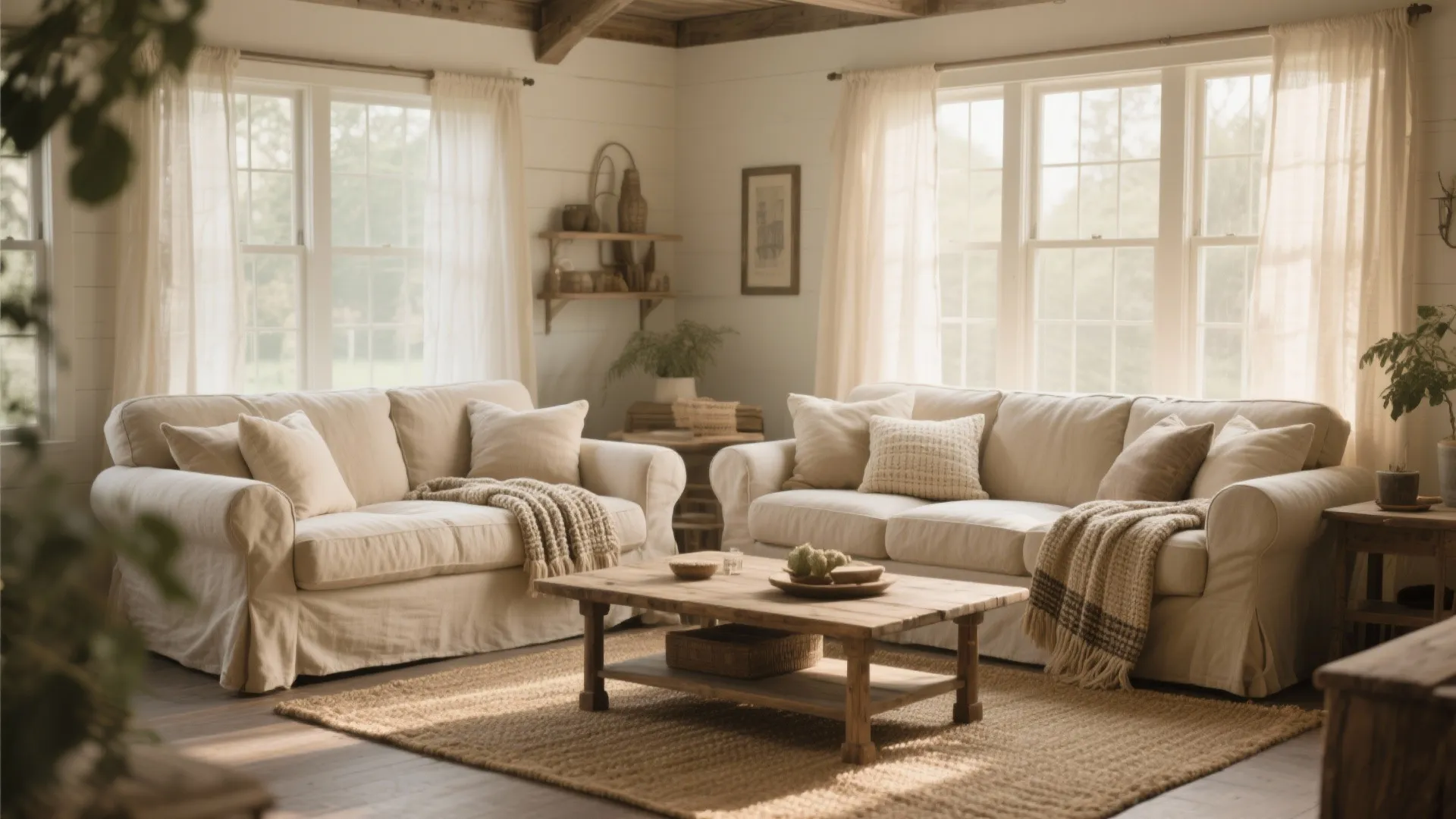 2. Cozy Linen Slipcovered Sofas