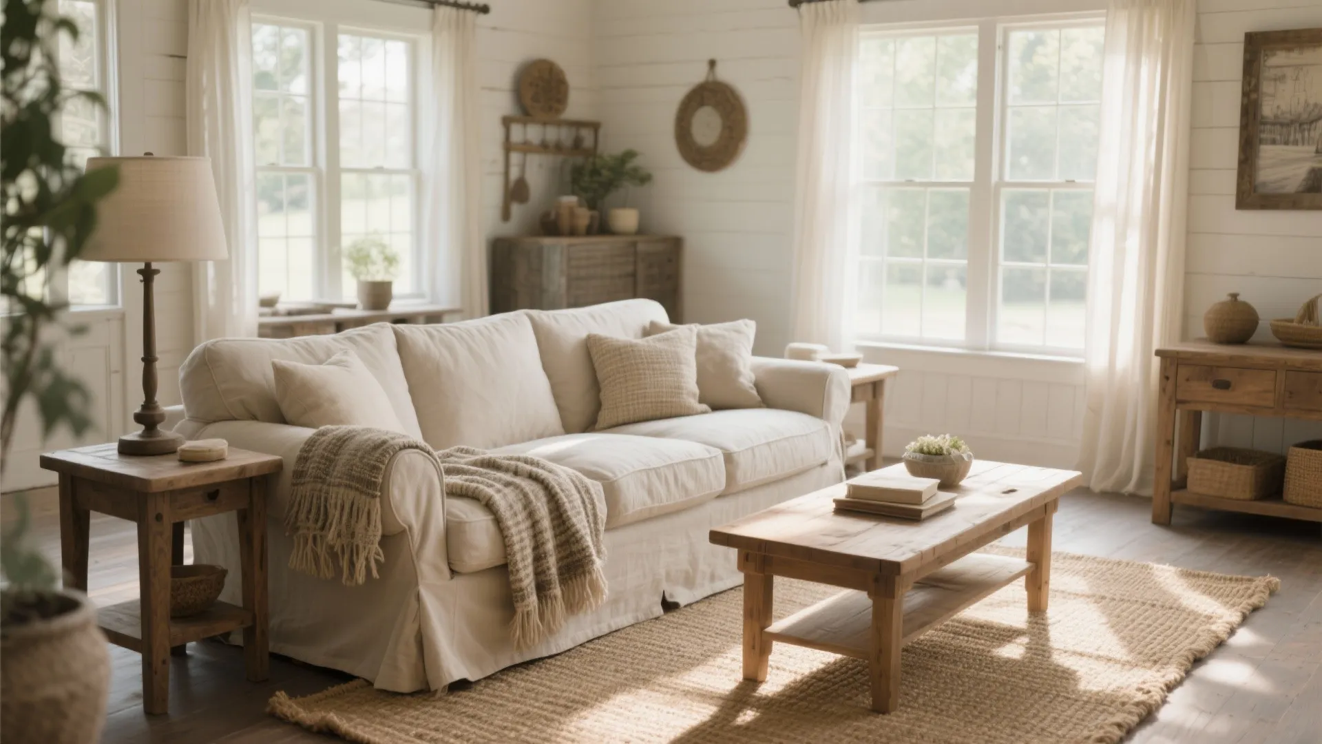 3. Neutral Linen Slipcovered Sofa