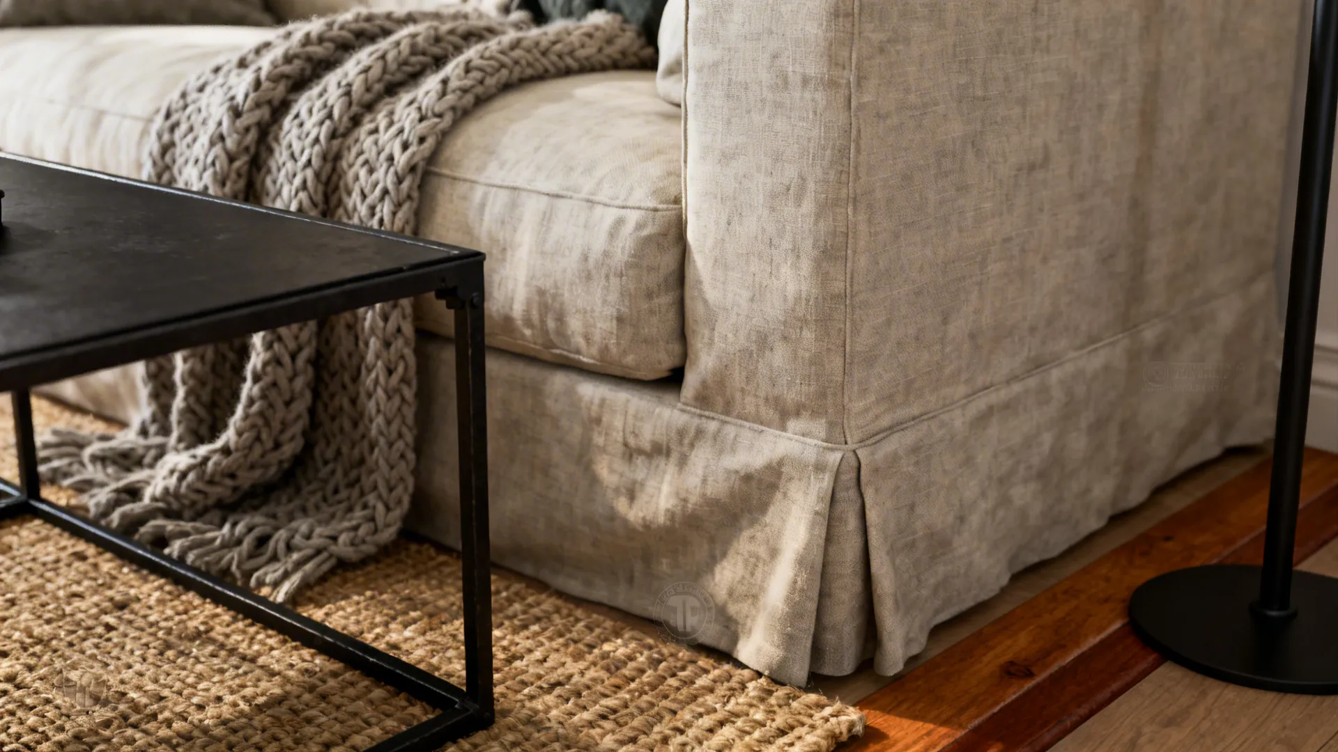 1. Linen sofas and black iron accents