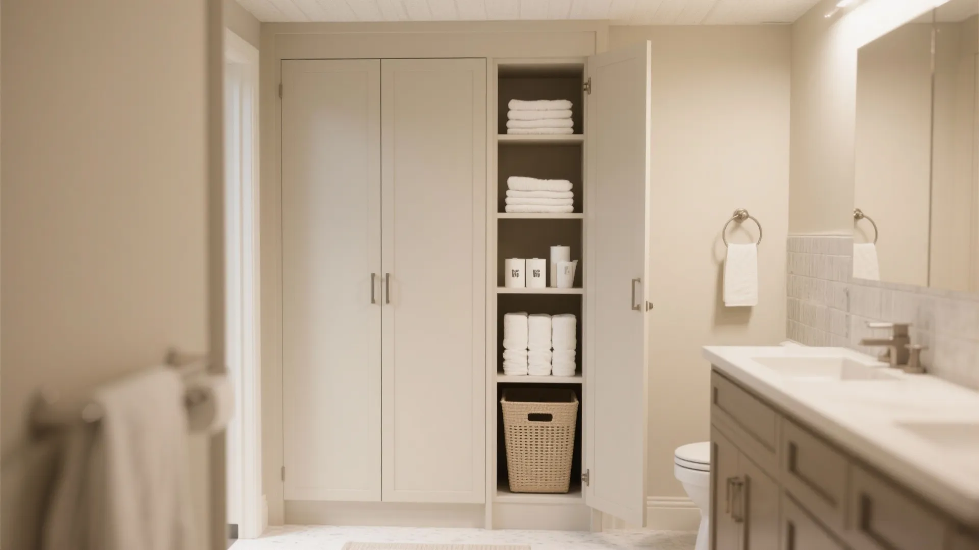 Tall Linen Tower with Integrated Hampers