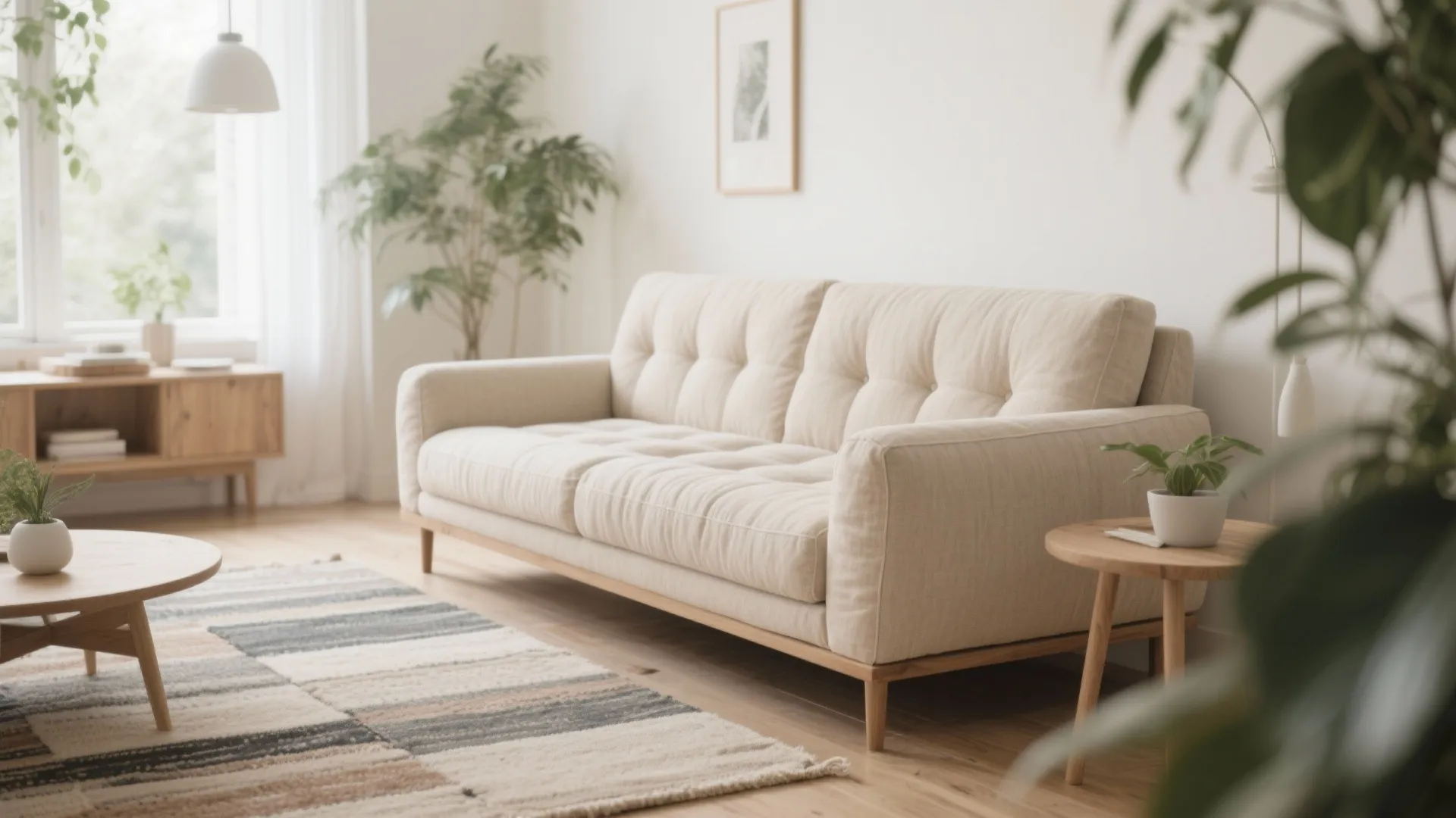 Neutral Linen Tufted Sofa