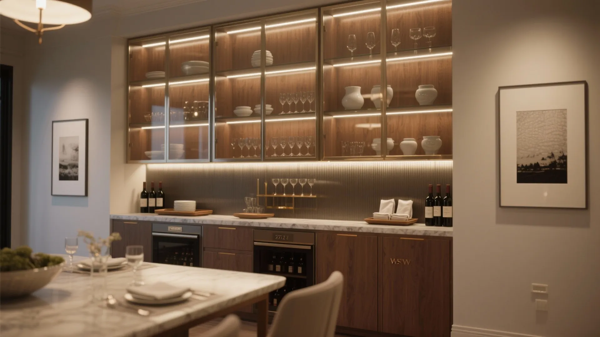 Lit glass display and bar-cabinet hybrid