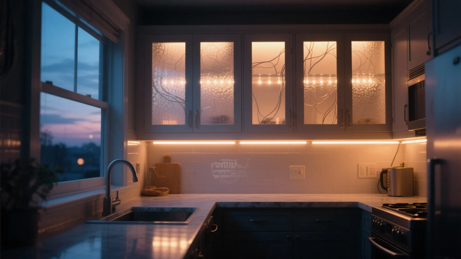 4. Frosted etchings with integrated lighting to boost ambiance