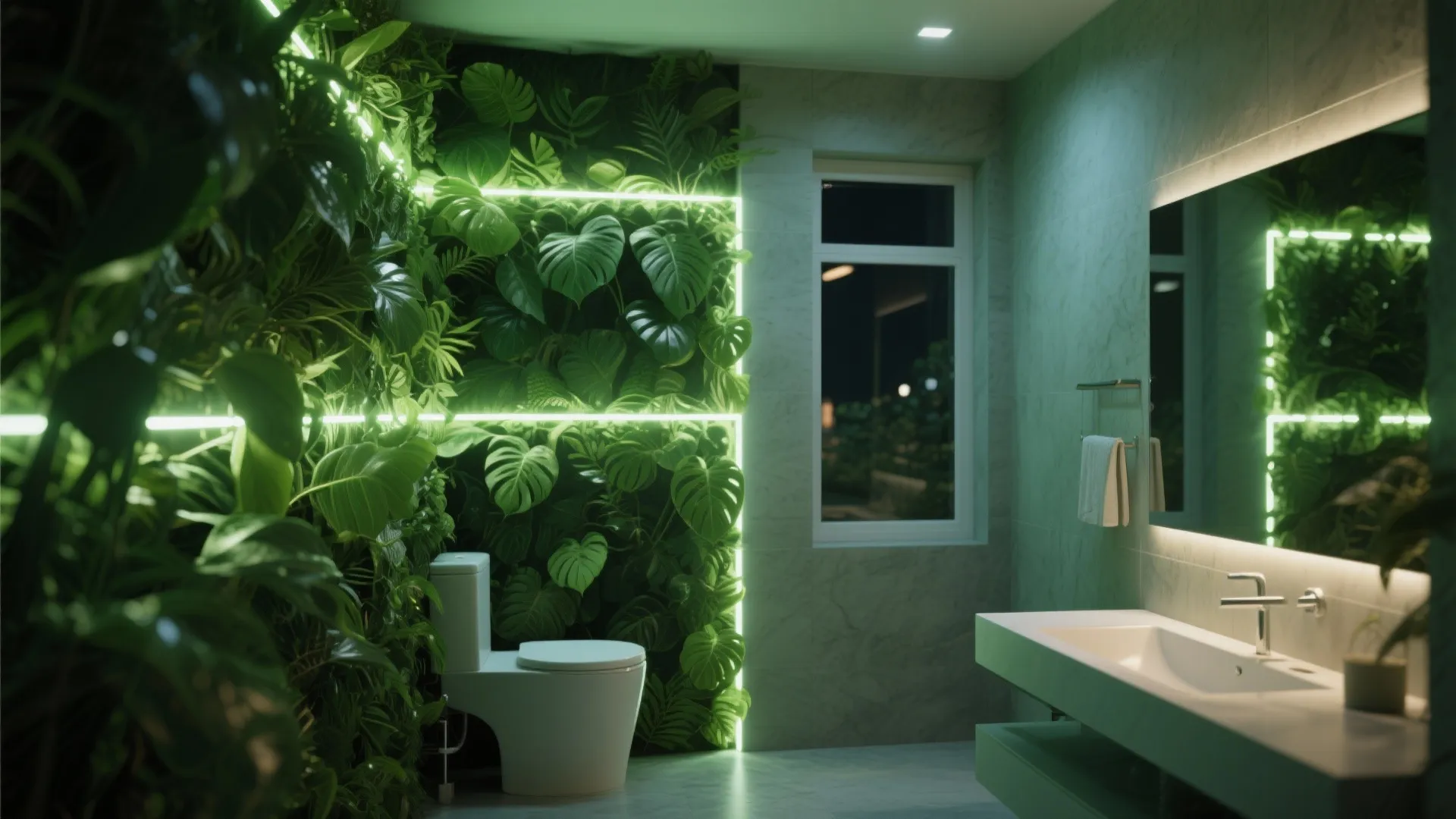 7. Green Wall with Integrated Lighting