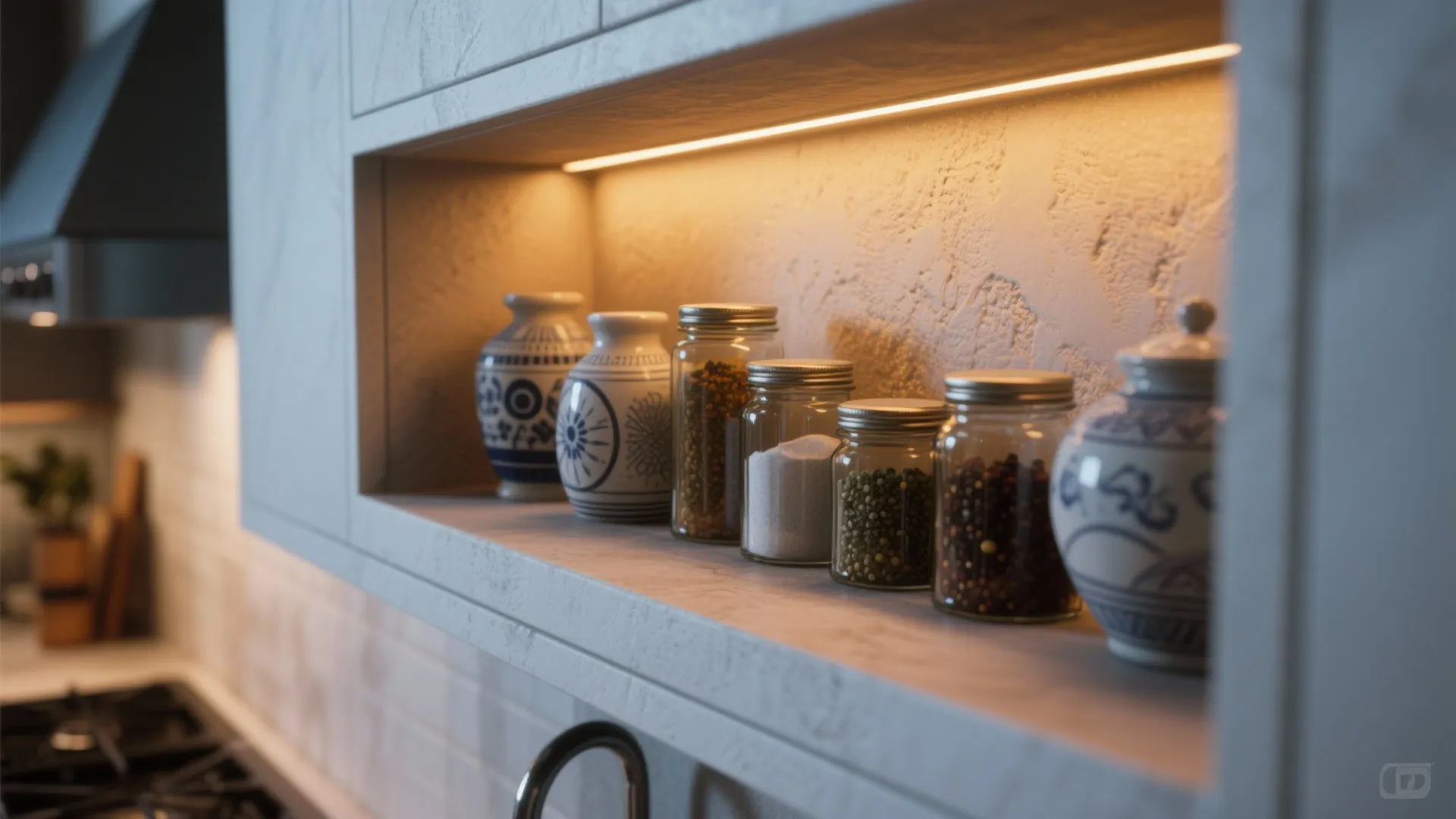 3. Lit niche or recessed shelving