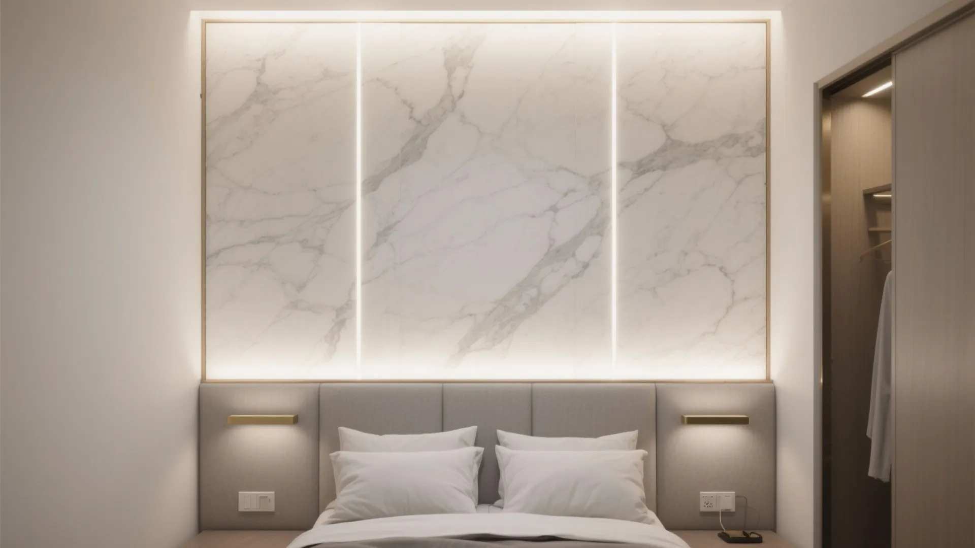 Framed marble panels with integrated lighting