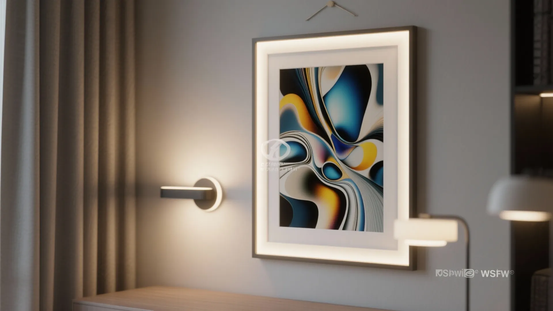 5. Framed Abstract Prints with Integrated Lighting