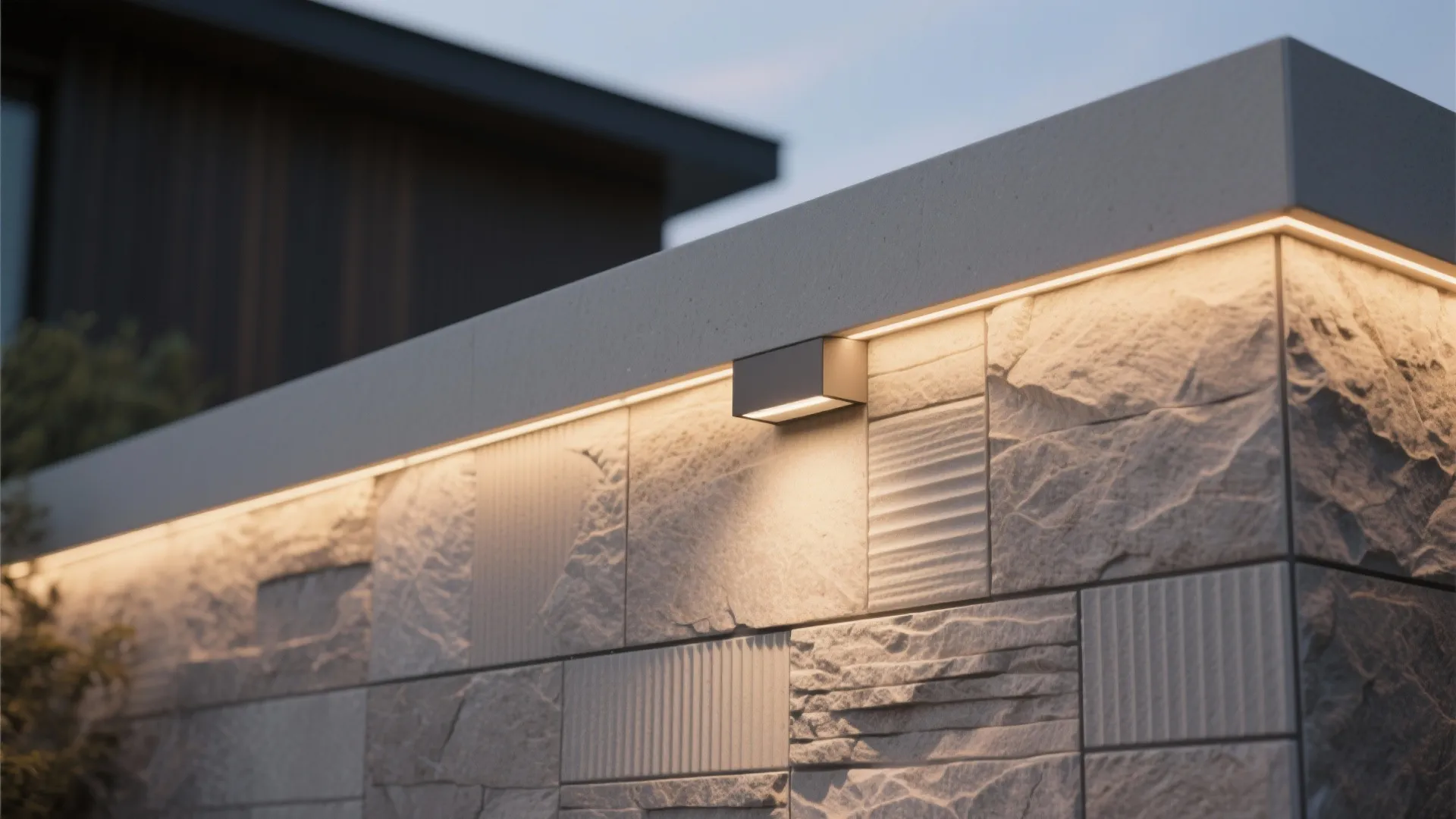 Textured Stone or Tile Cladding with Integrated Lighting