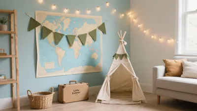 Whimsical Children's Room with World Map & Teepee