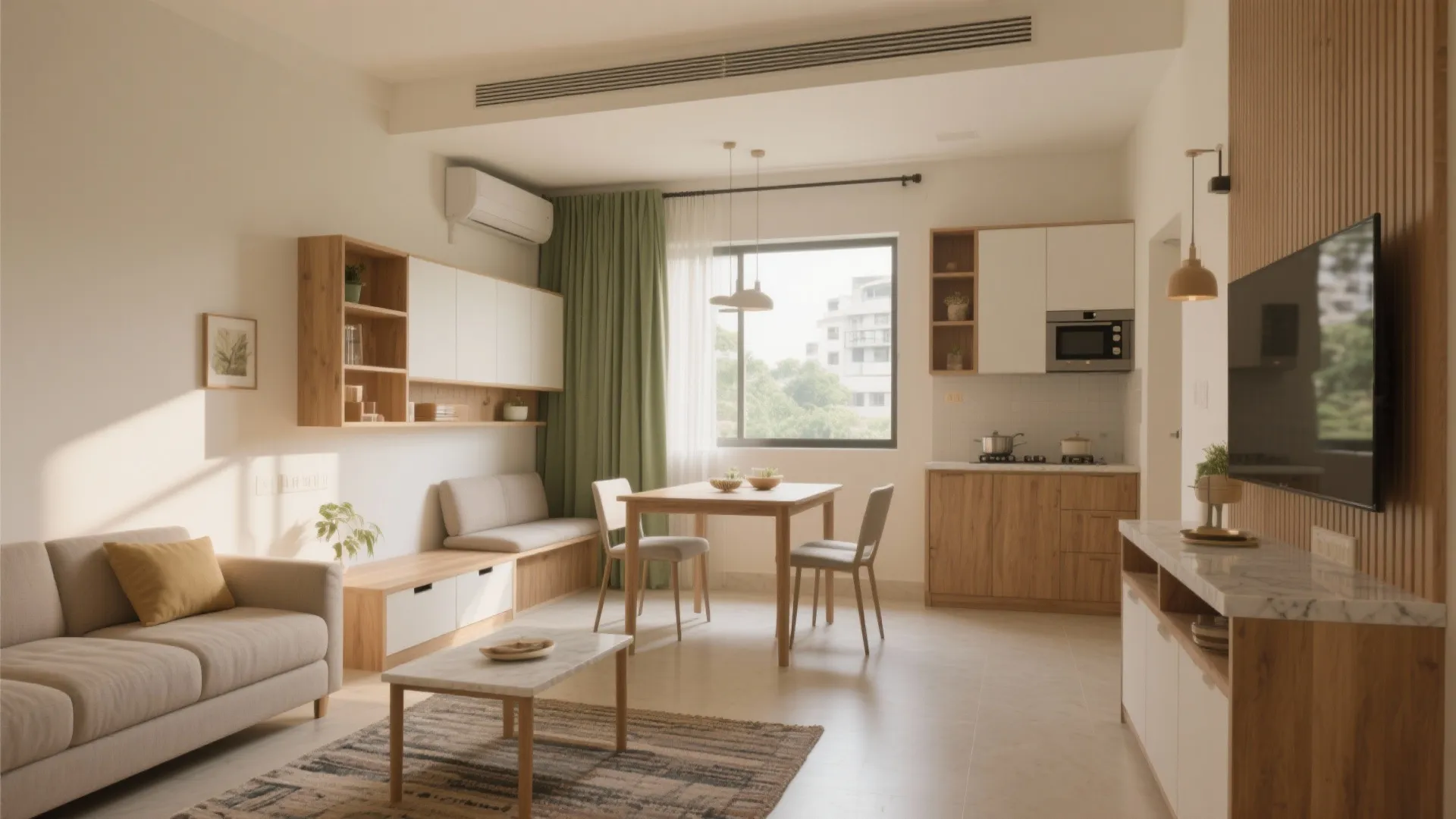 Convertible living-dining with smart zoning