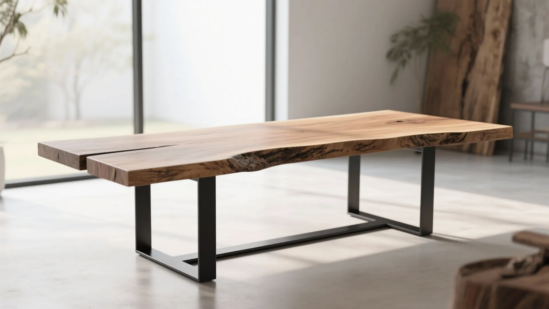 8. Live Edge Slab with Minimal Steel Base