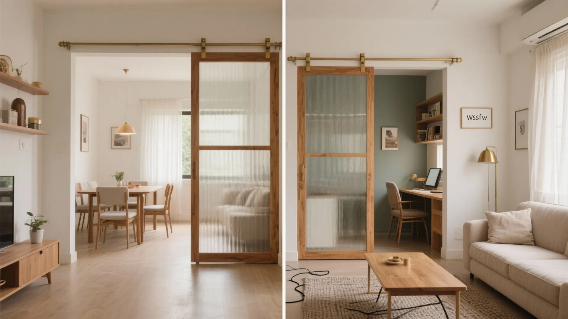 Flexible living-dining with sliding partitions