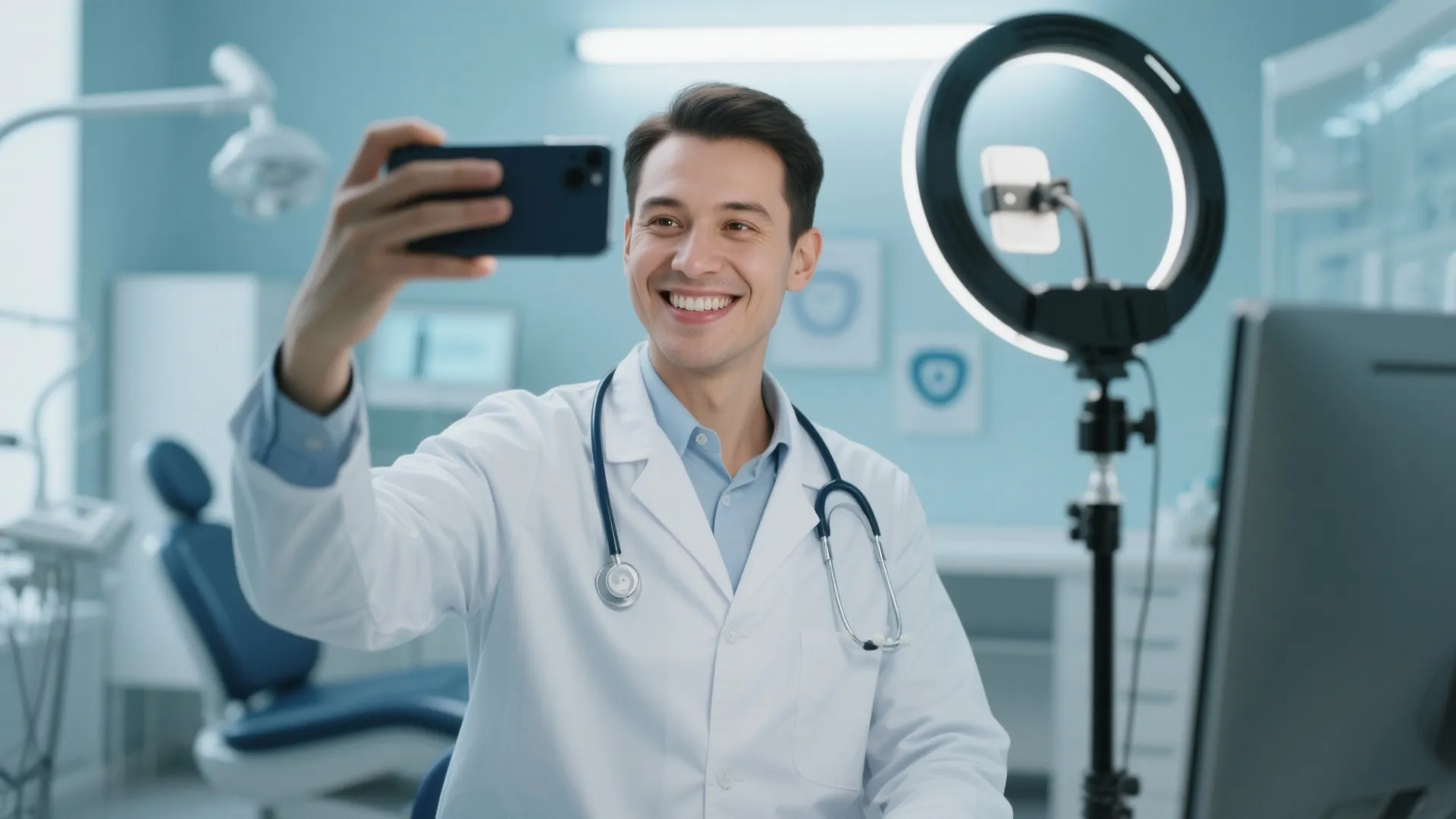 Orthodontist hosting a live Q&A session on smartphone