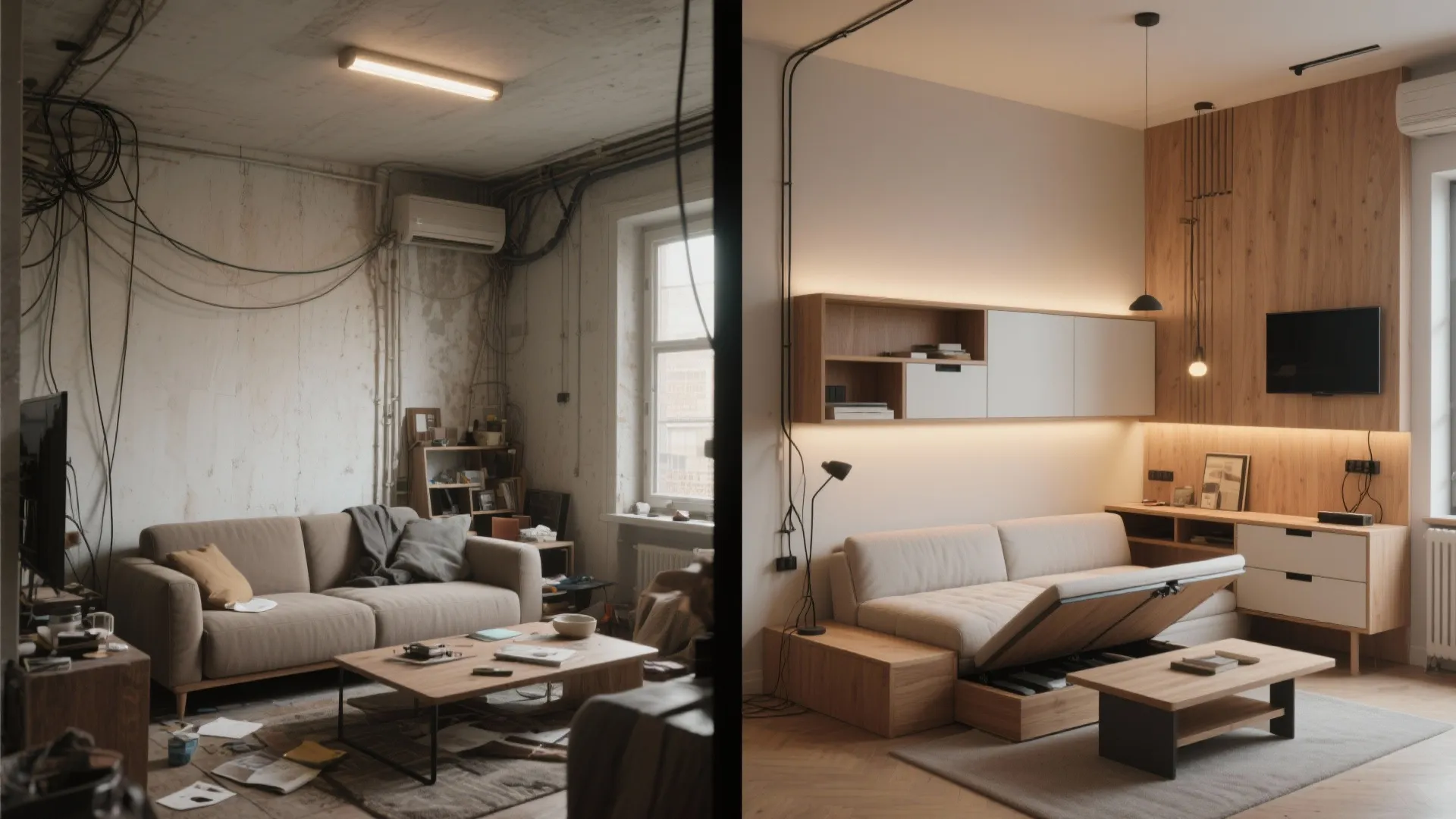 Multi-functional living room furniture that hides storage