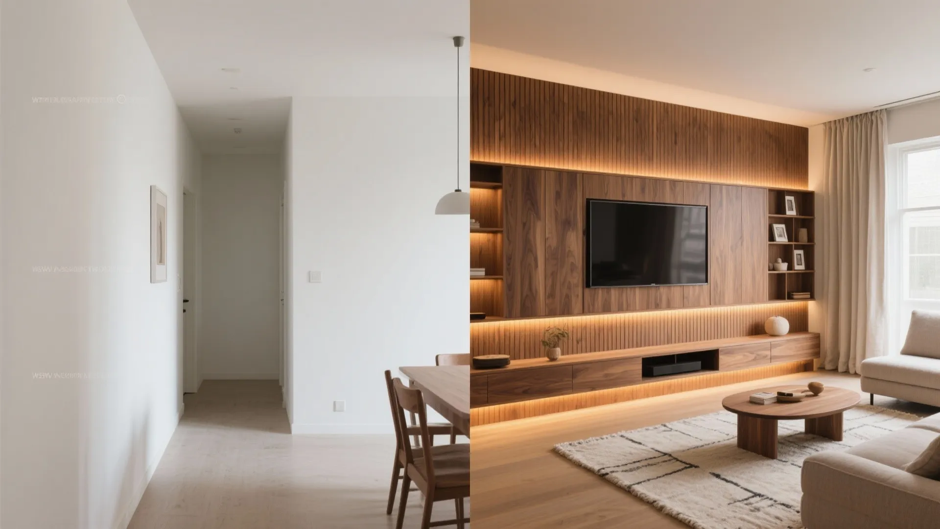 Warm Wood Accents in Living-Dining