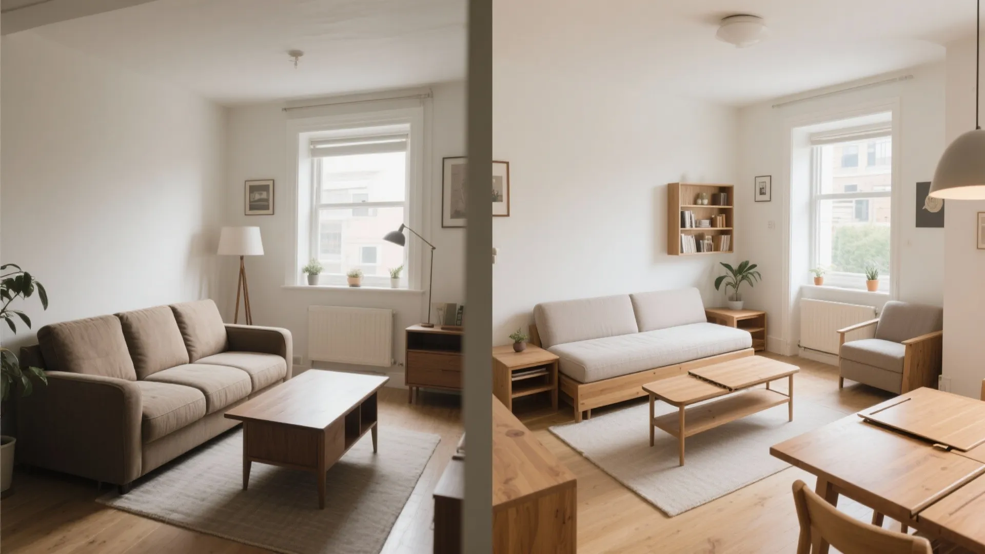 Flexible furniture: sofa-beds, nesting tables, and dining that disappears