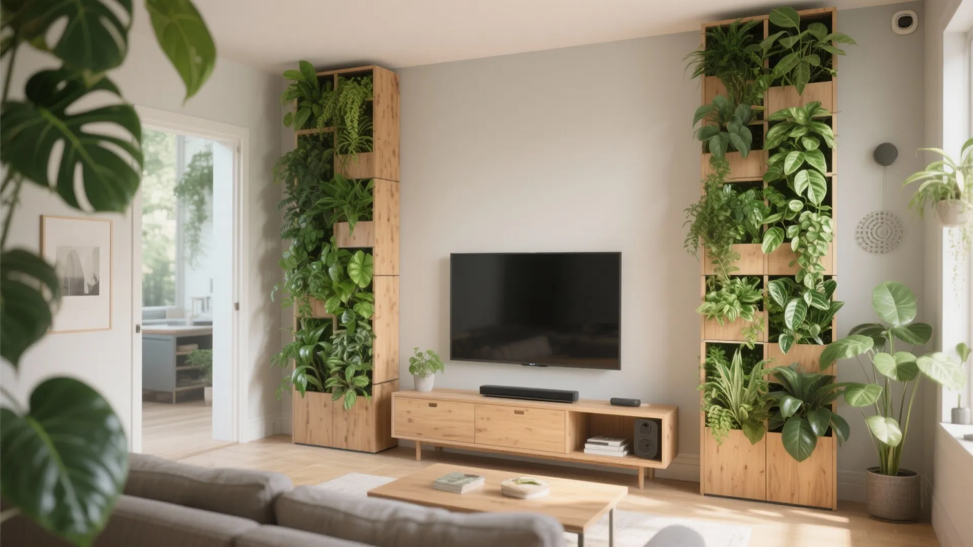 Slim living wall columns for tight spaces
