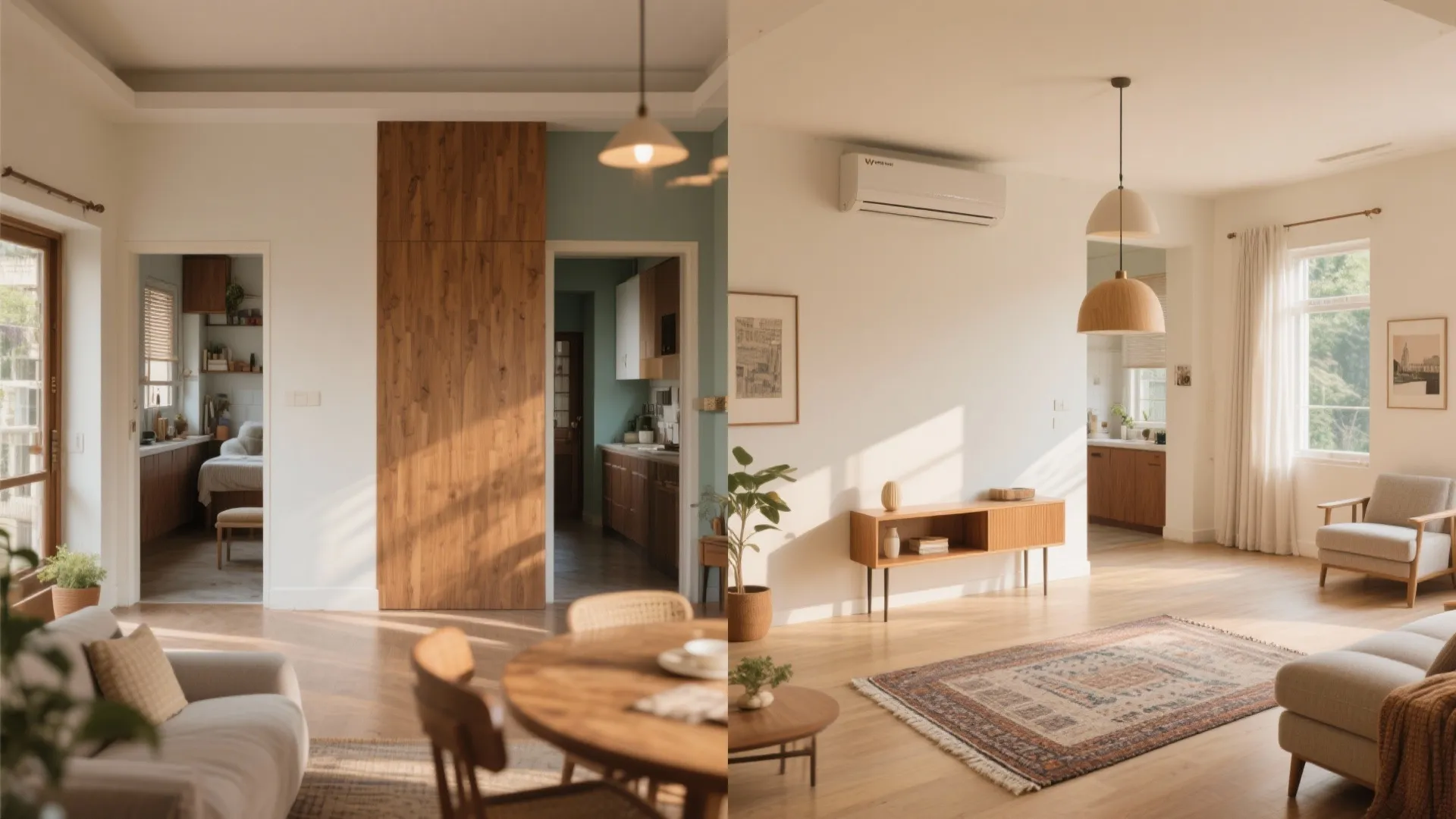 Open-plan living–dining to widen a narrow row house