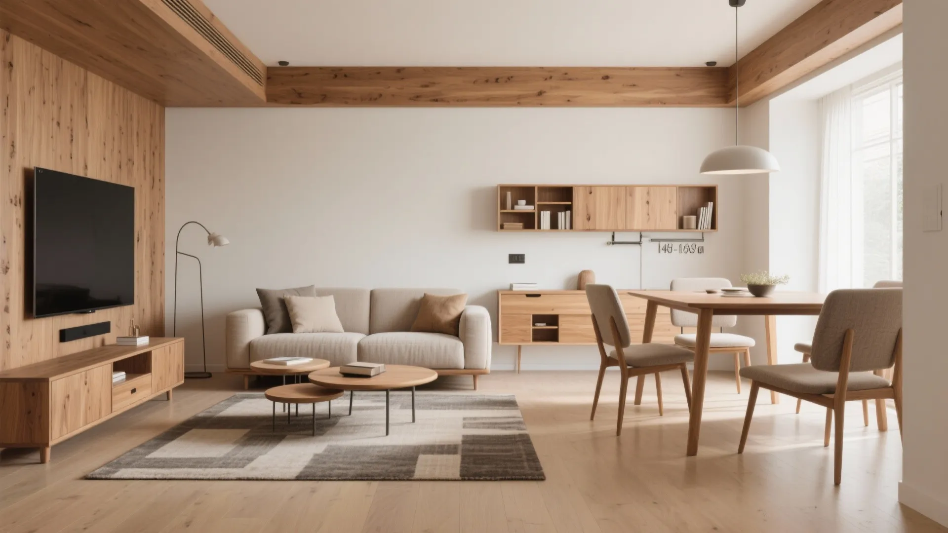 Living-dining continuity with flexible furniture