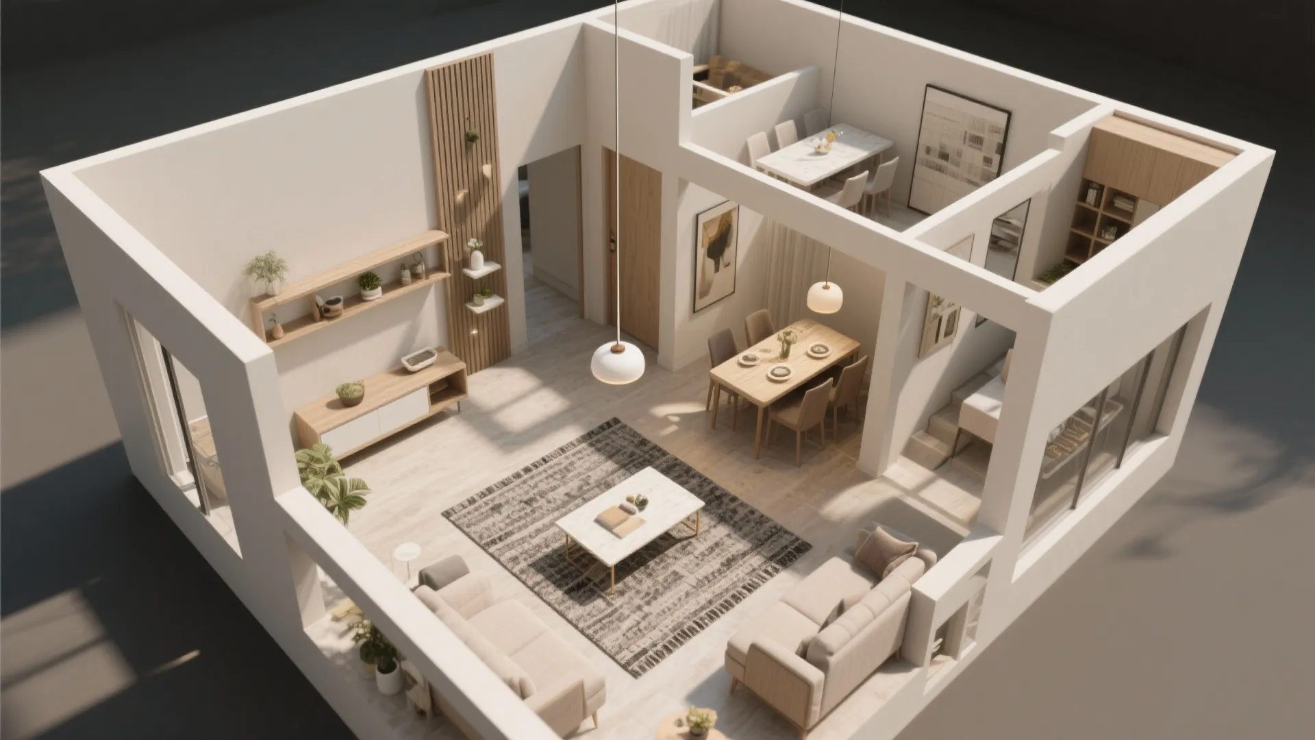 Flexible Living–Dining Zoning with Light Layers