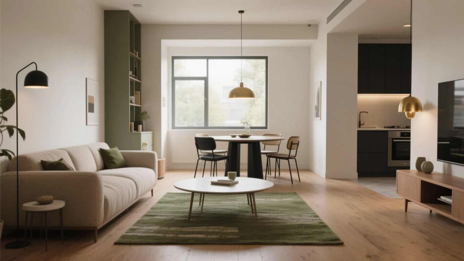 5) Compact living–dining combo with clear zones