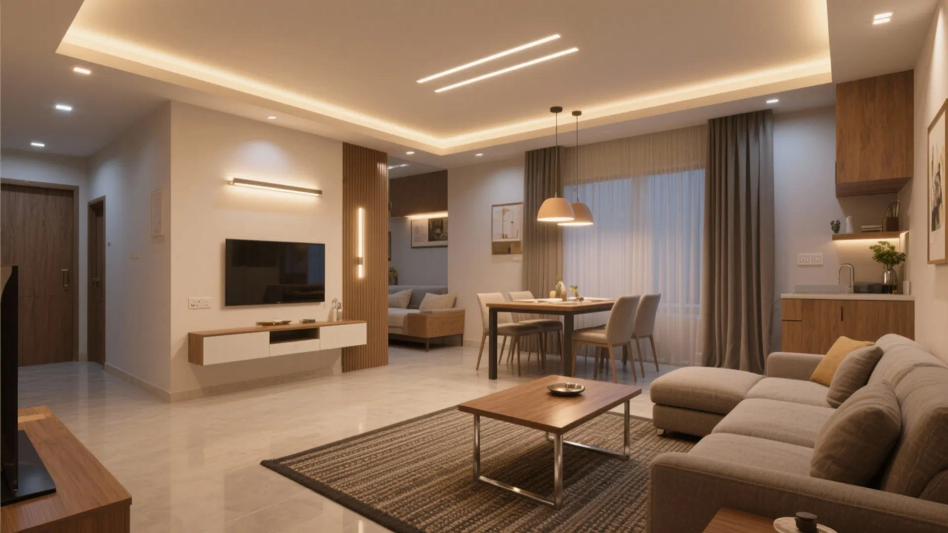 Flexible Living–Dining Zoning with Light Layers