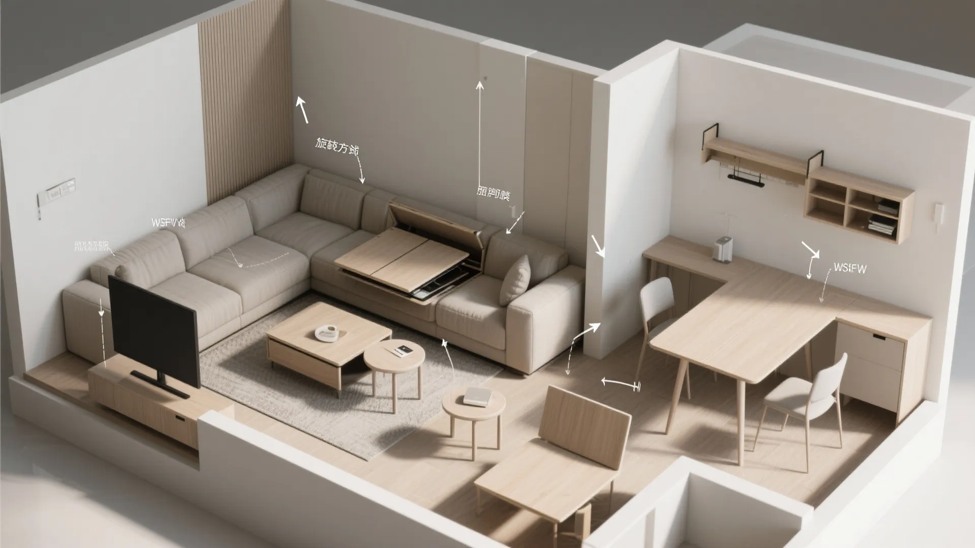 Multifunctional furniture for living-dining flexibility