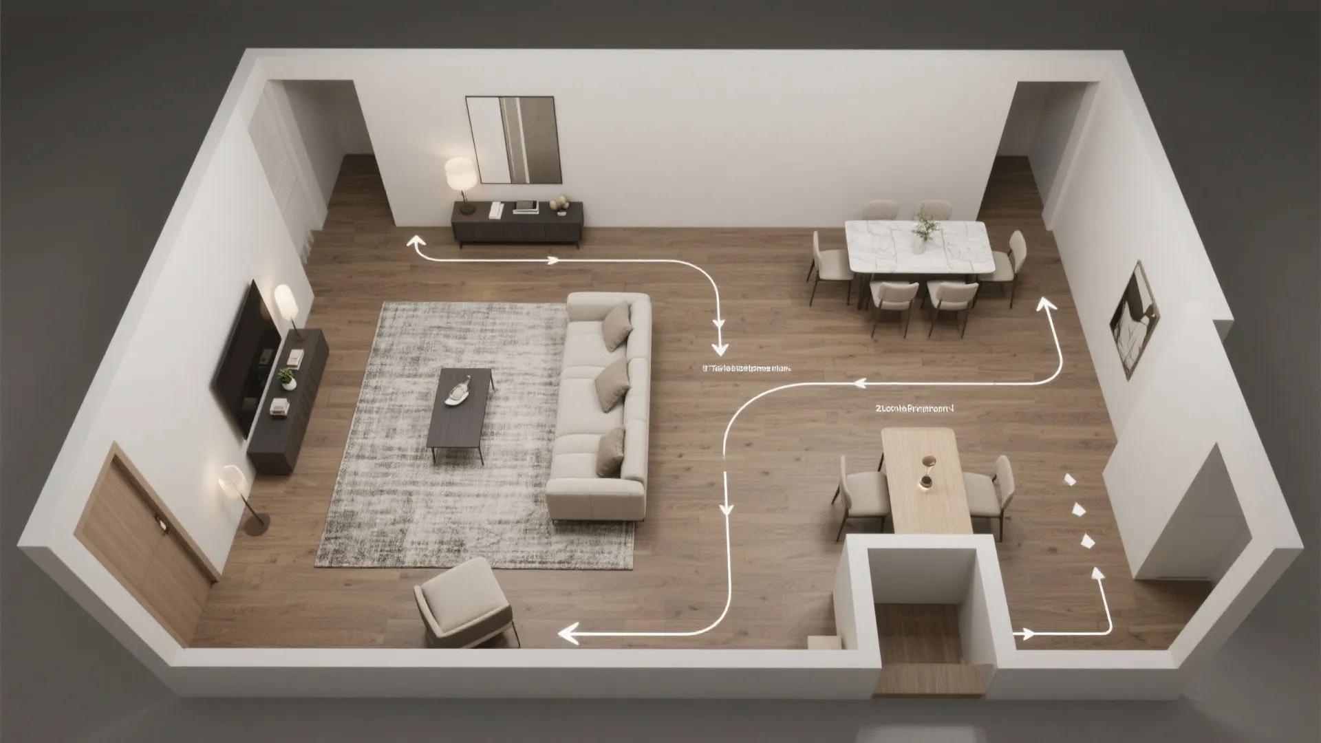 Flexible living-dining planning for family flow