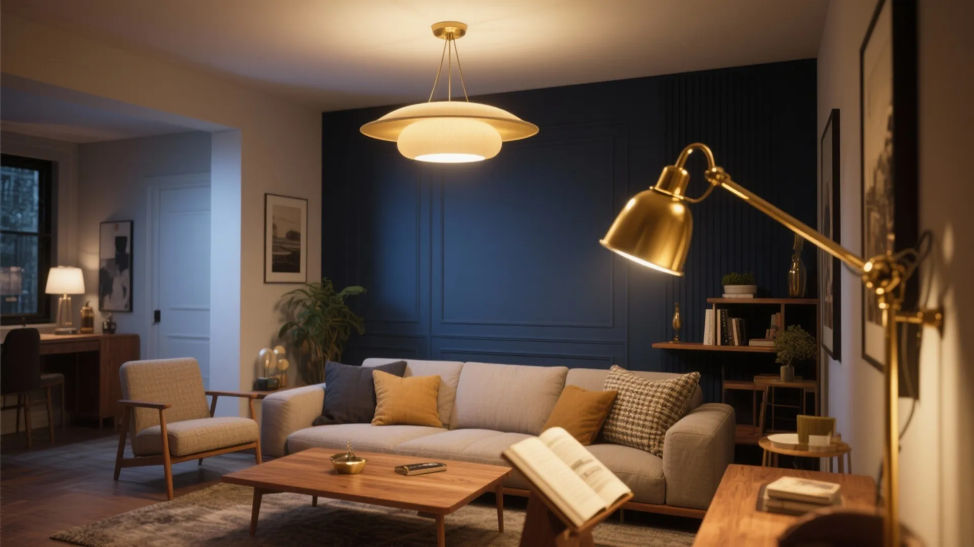 3. Layered lighting in a compact living room