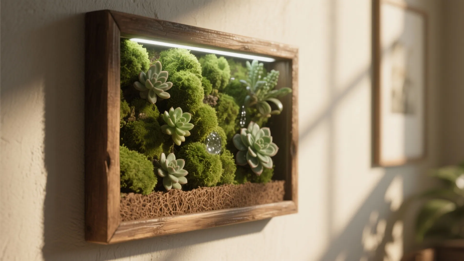 2. Living Moss Frame with Succulent Accents