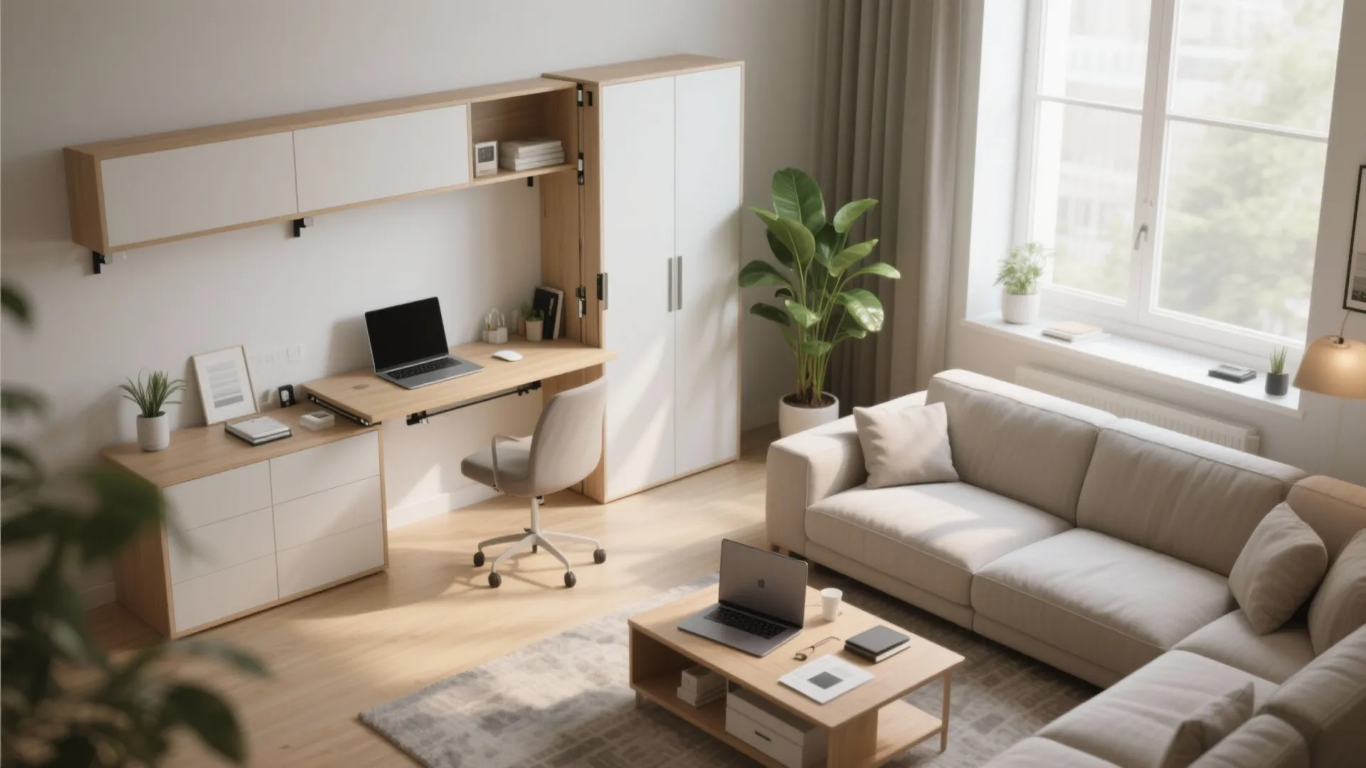 Flexible Living Room that Converts to Office