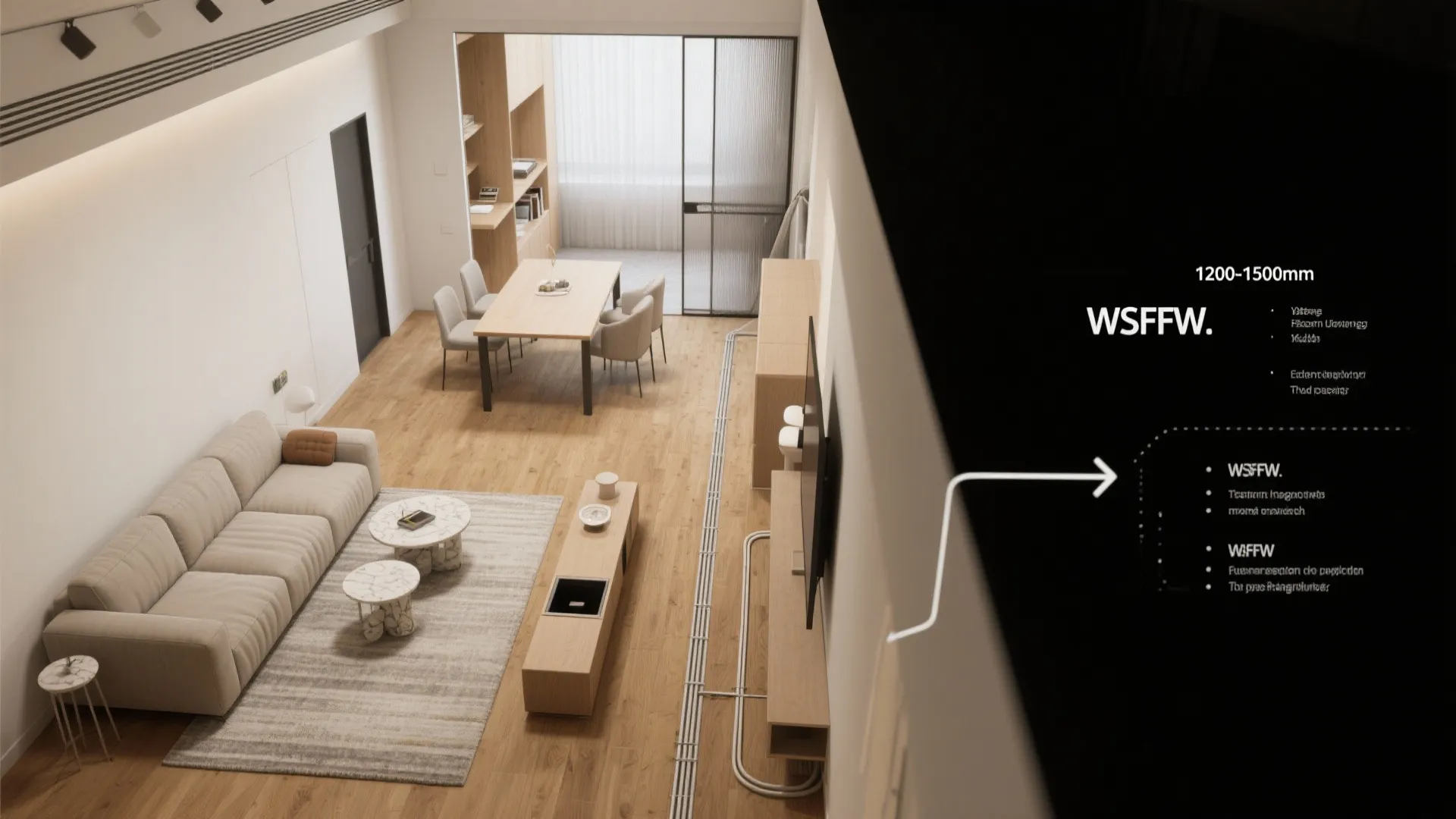 Flexible living-dining with a sliding study nook