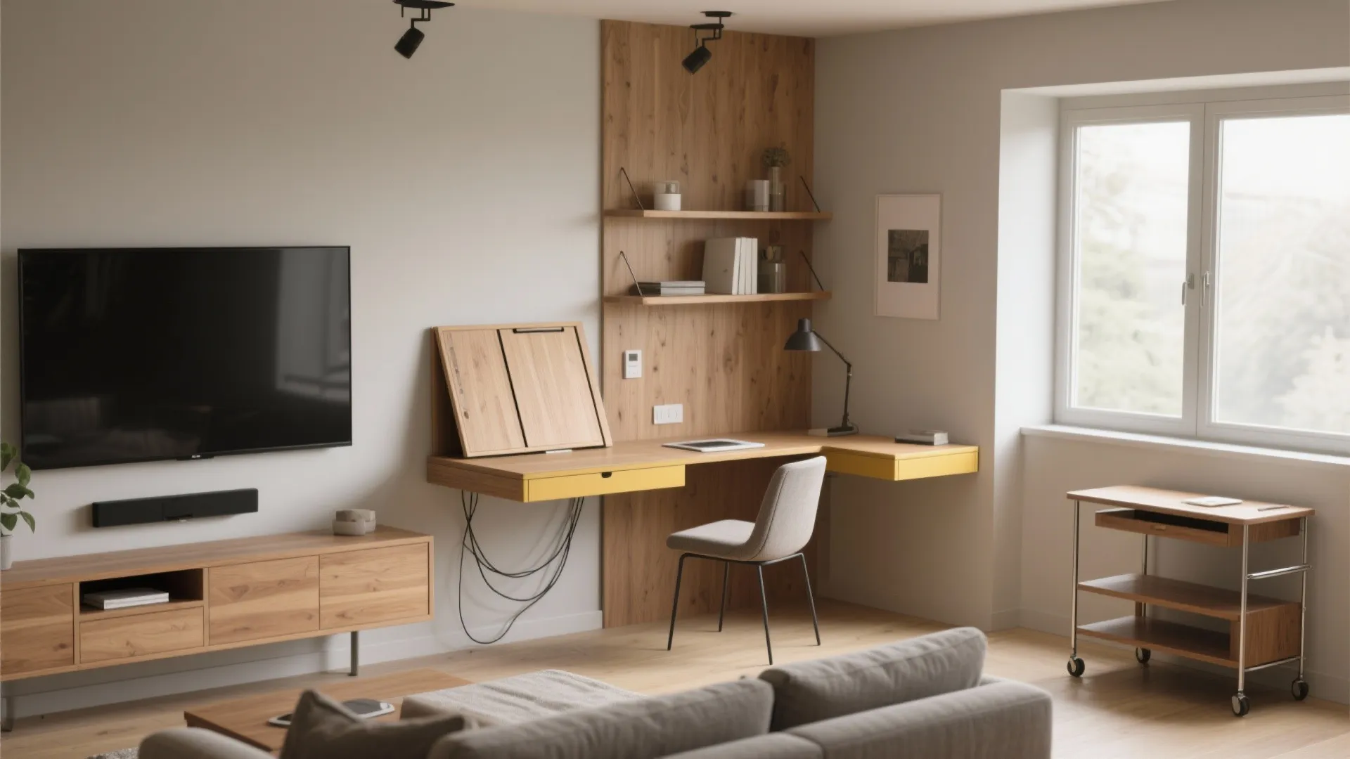 Small Desk Living Room: 5 Smart Ideas: Space-saving desk ideas to carve a functional workspace into your living room — from a designer who’s done it a hundred times