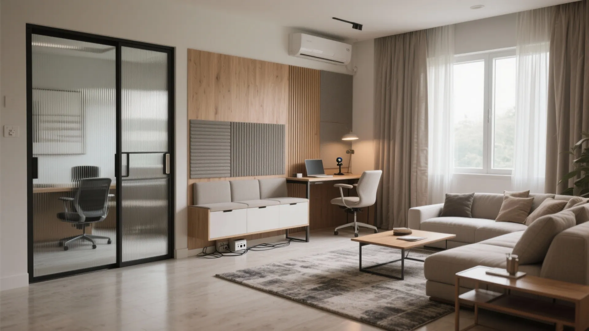 Flexible living room with a hidden home office