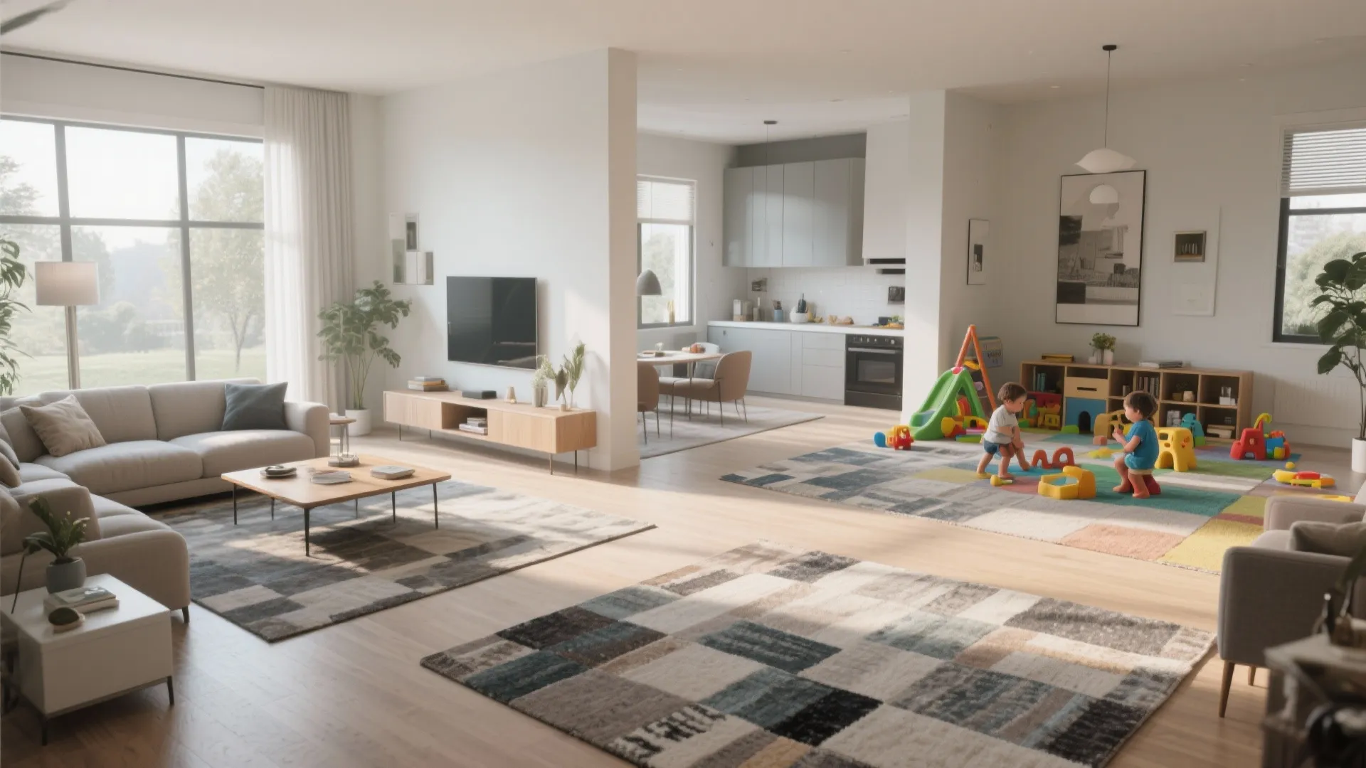 2. Zoned Layout with Rugs