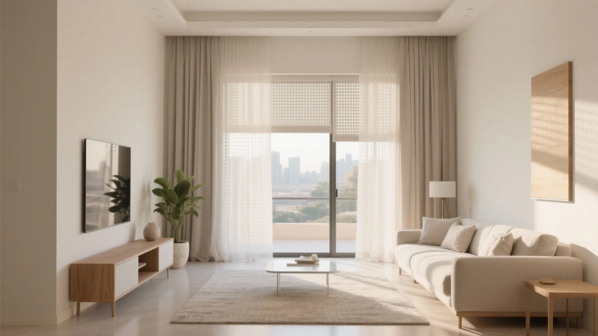 Sun-splashed living room with smart shading