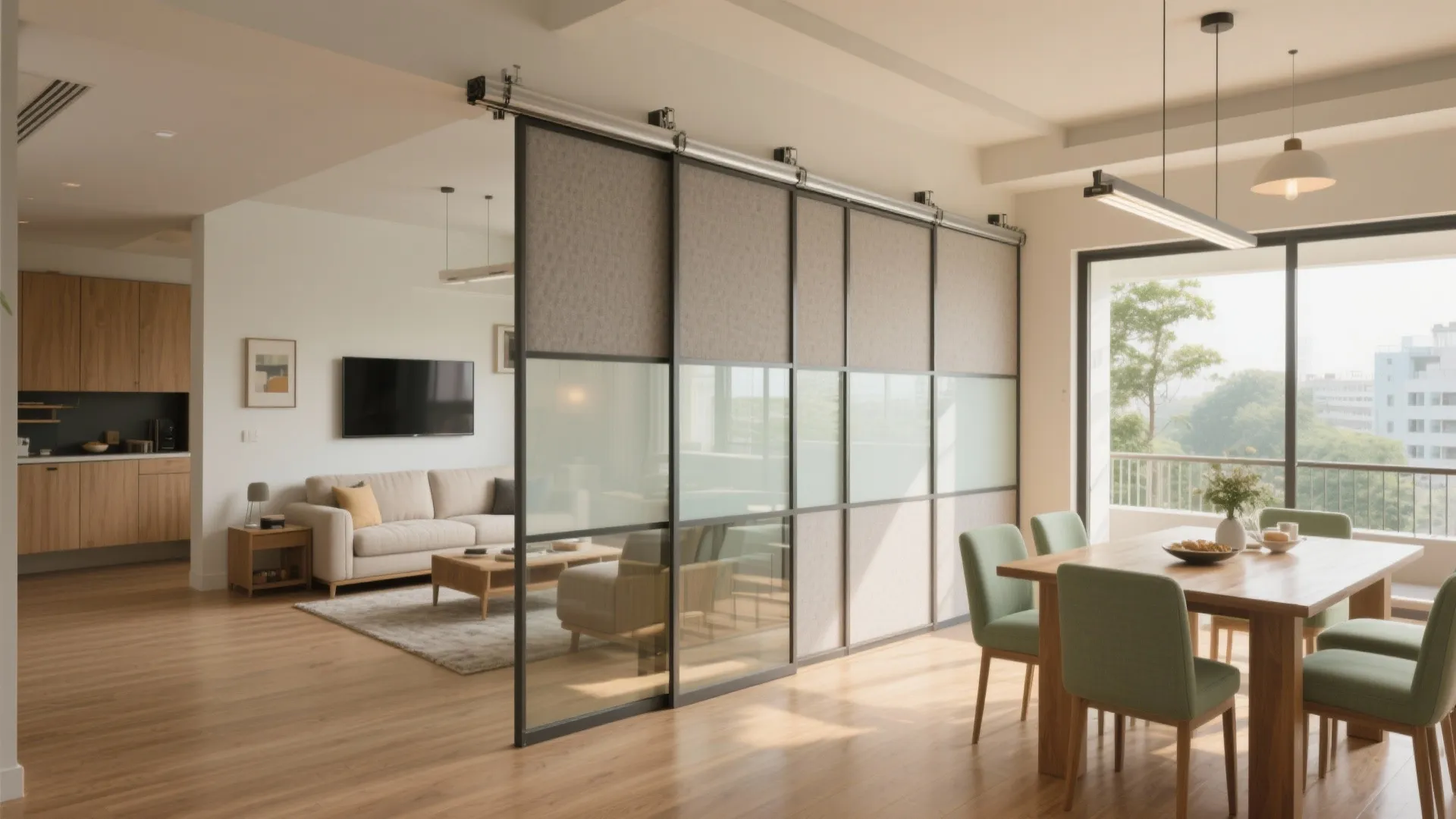 Flexible Living–Dining with Sliding Partitions
