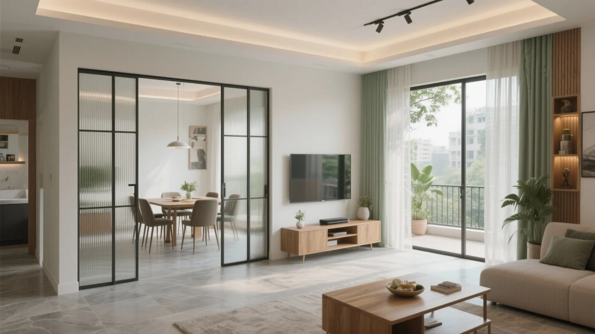 Cross-Ventilated Living–Dining with Sliding Partitions