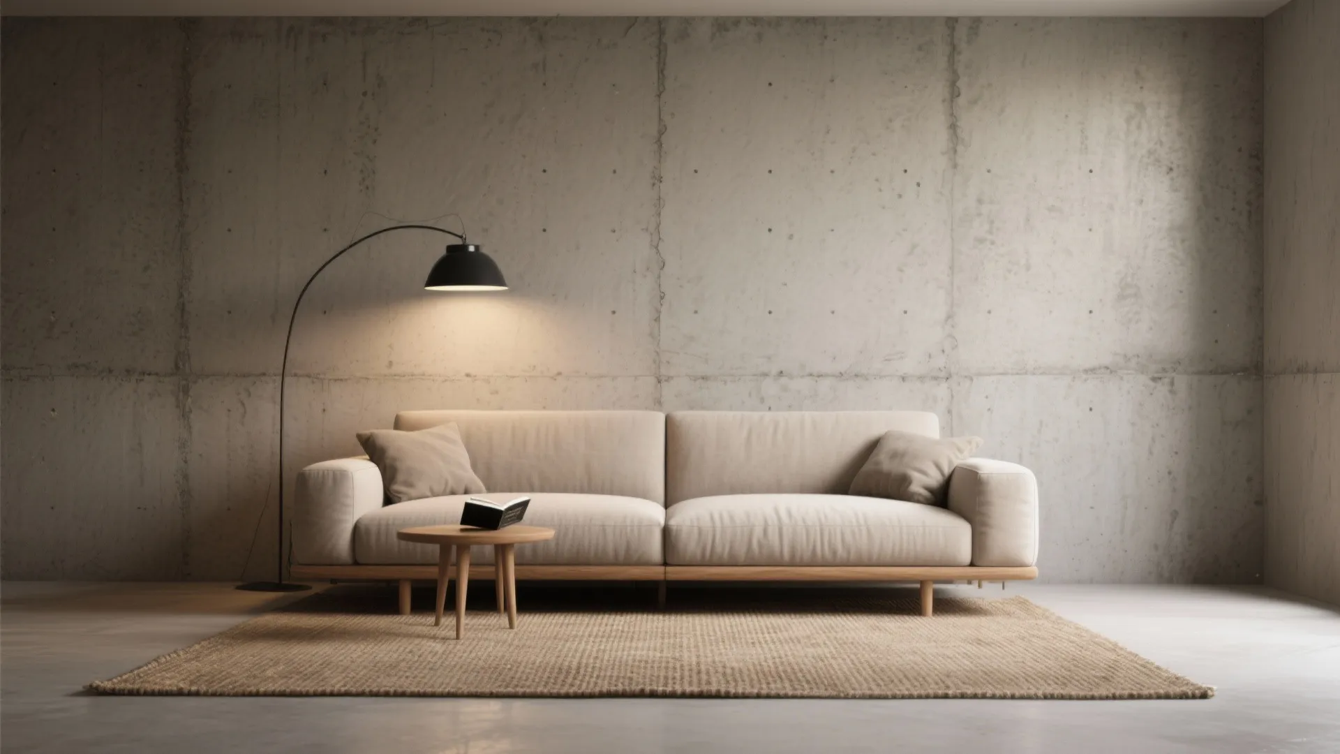 1) Soft Industrial Cement Accent Wall in the Living Room