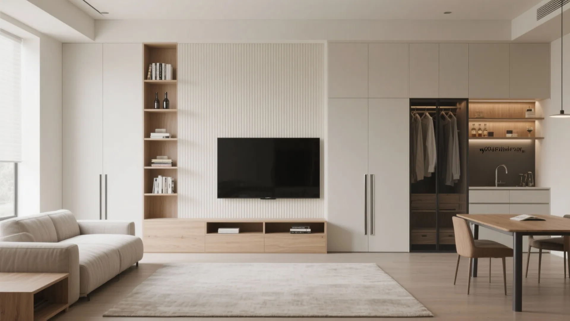 2) A Minimalist Storage Wall in the Living Room