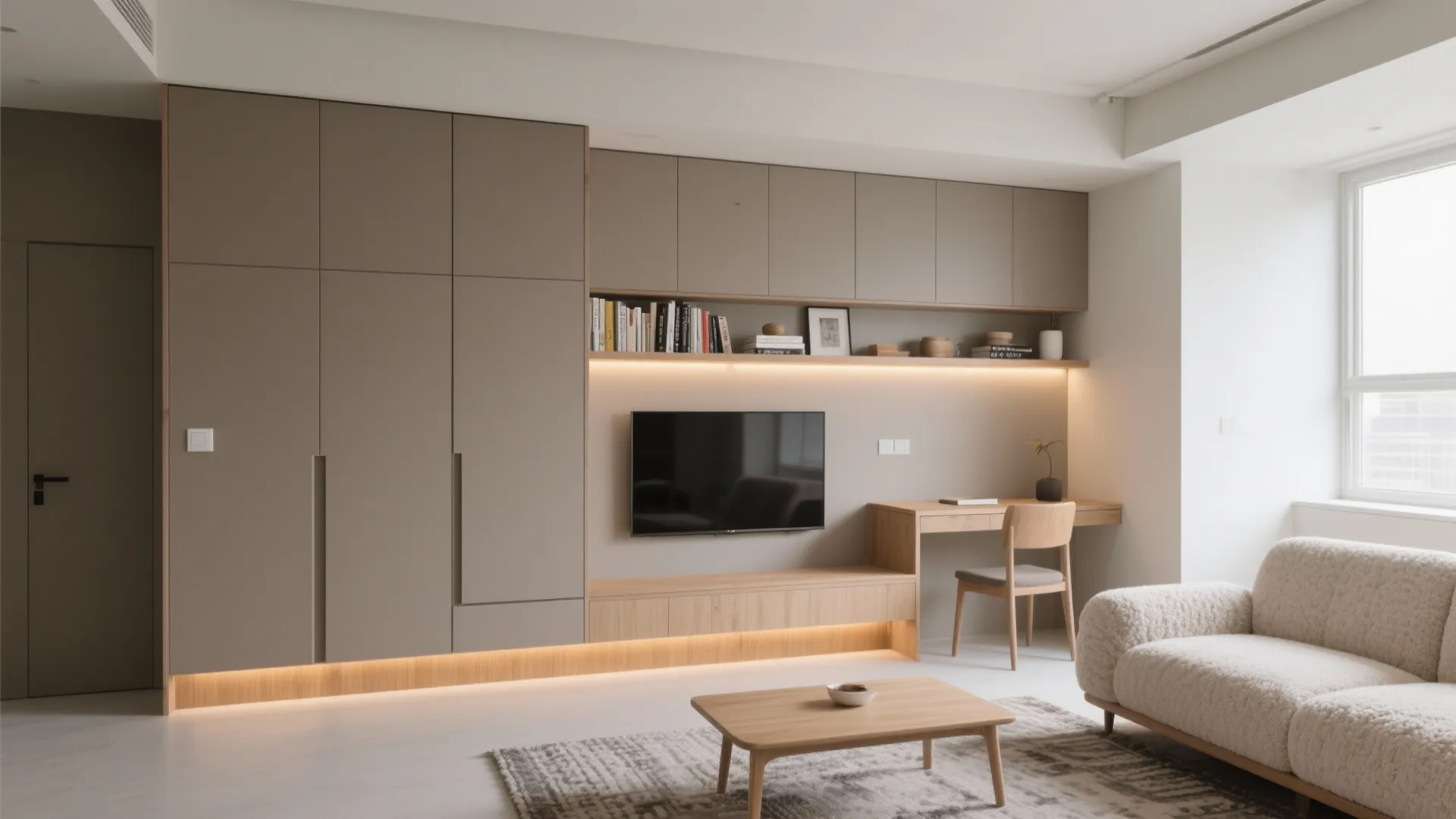 Minimalist Storage Walls in the Living-Dining