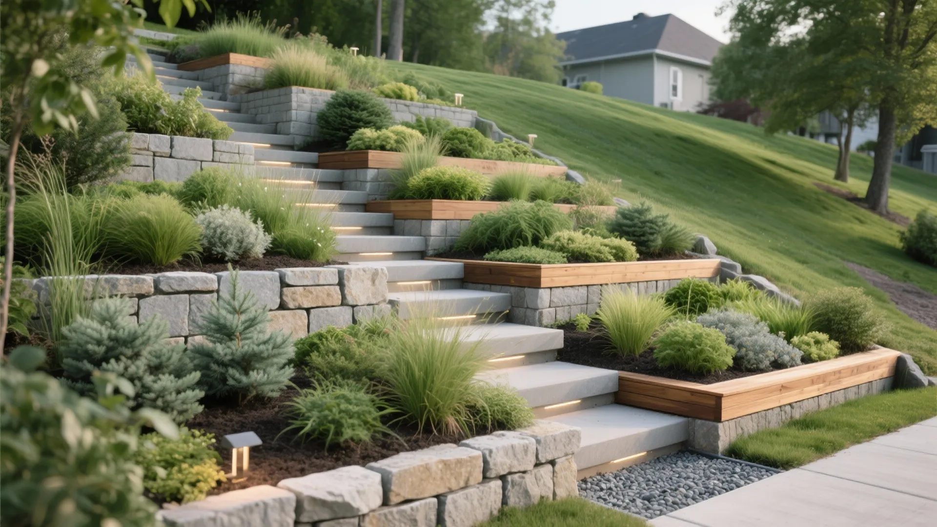 Green living wall + terraced steps (erosion control that looks lush)